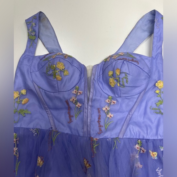 Lavender Blue Floral Embroidery Tulle Formal Dress Mini Length Homecoming 18 - Picture 9 of 13